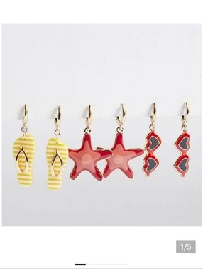 🆕️🩴VACATION / BEACH MINI HOOP CHARMS SET OF 3 - GOLD TONE🩴